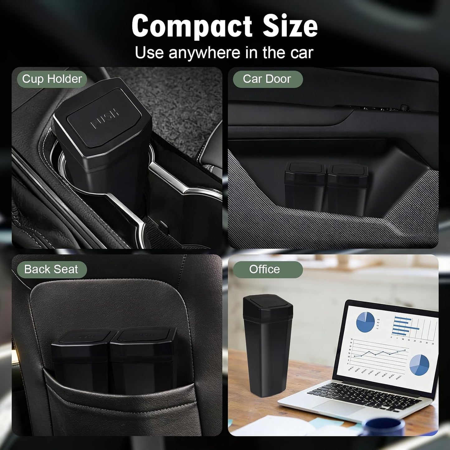 Car Trash Can with Lid - 2 Packs Mini Car Garbage Can Bin for Cup Holder - Black Small Leakproof Vehicle Trash Bin for Back Seat, Cute Automotive Accessories Organizers and Storage for Door SUV Truck