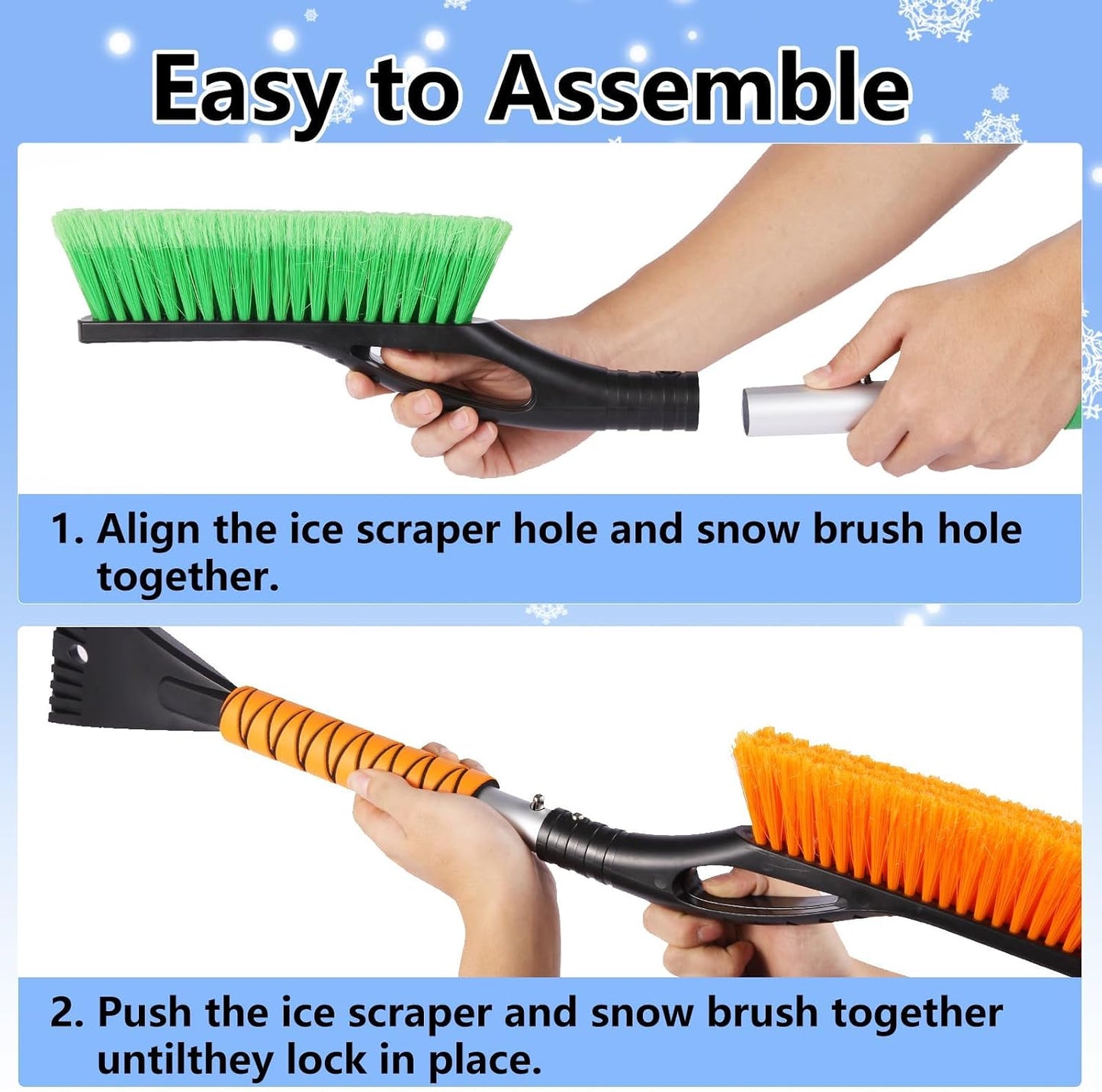 2 Pack Ice Scrapers with Snow Brush, 27 Inch Snow Remover for Car Windshield and Door, Detachable Ice Shovel Tool with Ergonomic Foam Grip, Winter Accessories for Car