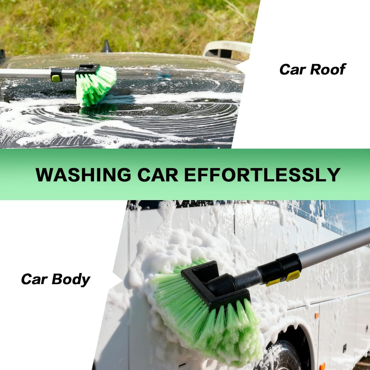 10FT Car Wash Brush with Long Handle, Car Cleaning Kit with Telescoping Pole and Soft Bristles Cleaning Brush, Detailing Brushes, Wheel Brush, Car Wash Sponge & Towel for RV, Trucks, SUV, House Siding