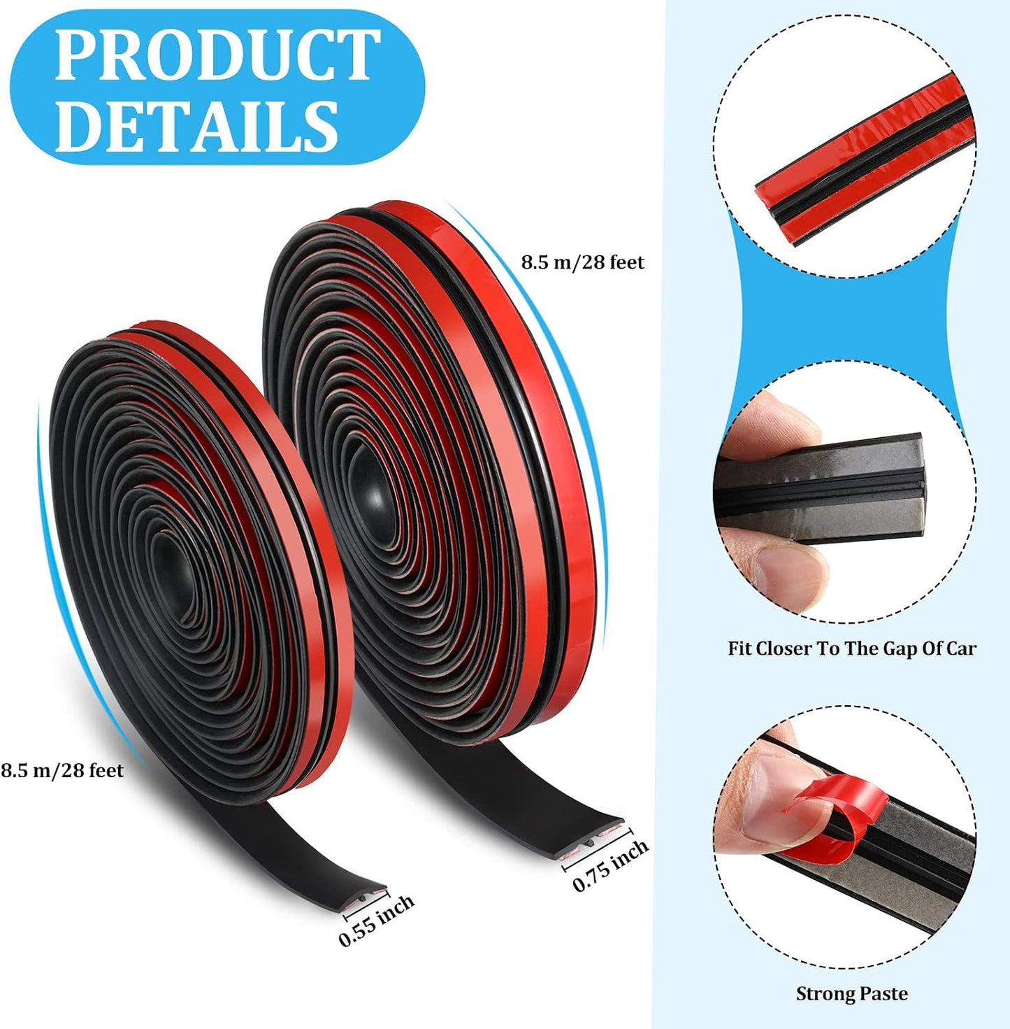Frienda 56 Feet Car Windshield Rubber Seal Sunroof Cover Windshield Seal Strip T Shape Automotive Weather Stripping 14mm 19mm Cuttable Adhesive for Car Front Rear, Doors Windows