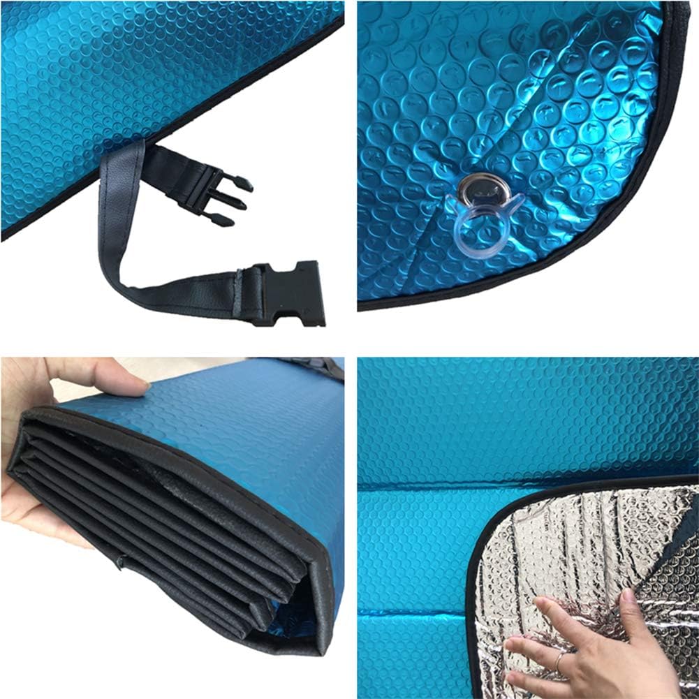 GWUSKDT Car Sun Shade, Sun Protector,Foldable Front Window Shade-Thicken 5-Layer Bubble for Auto Windshield UV Protection and Heat Reflector 58"x 27.5" (Blue)