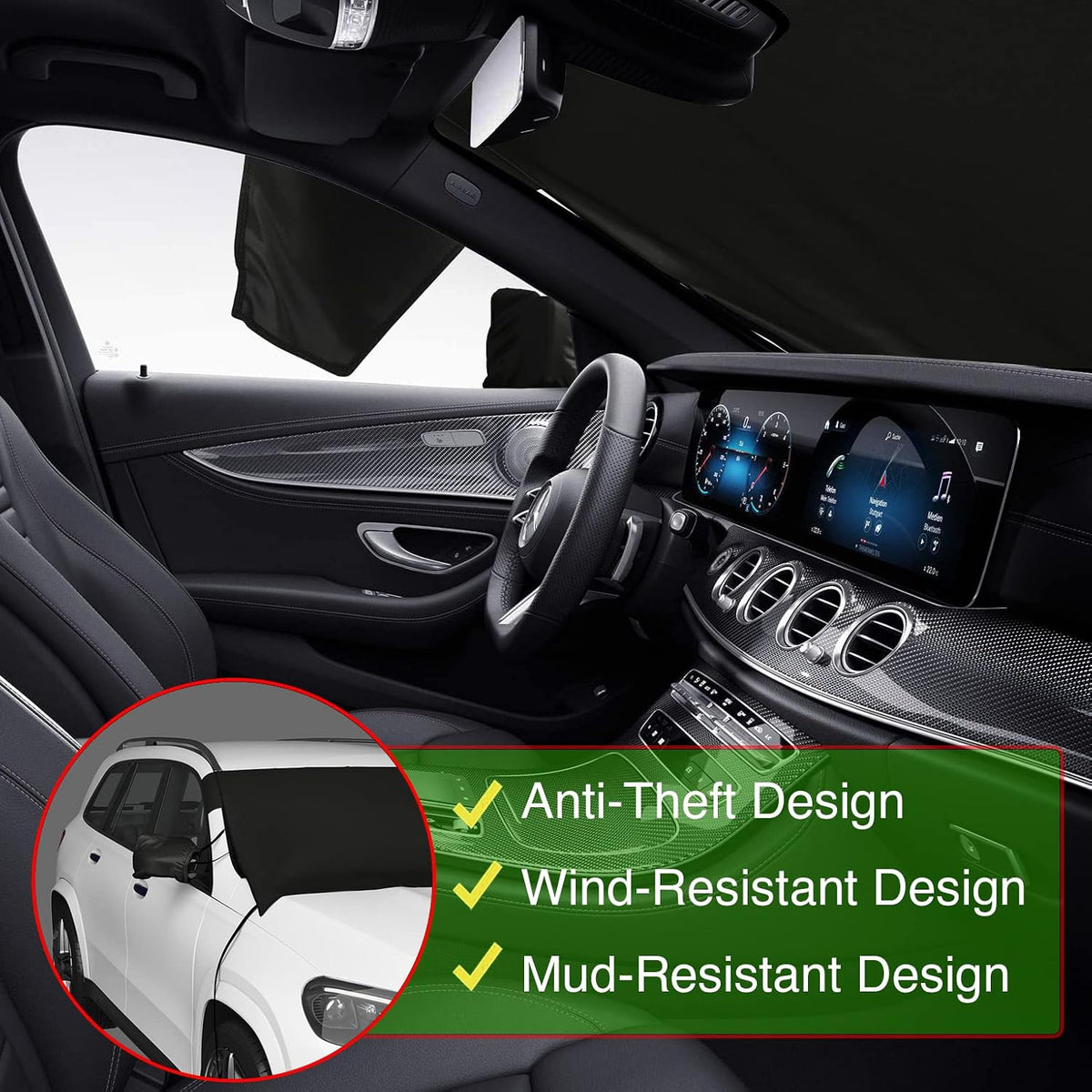 Autotech Park Custom-fit Snow Cover Compatible with 2009-2024 Ford F150 and F250, Windshield Cover Comes with Rear Mirror Cover