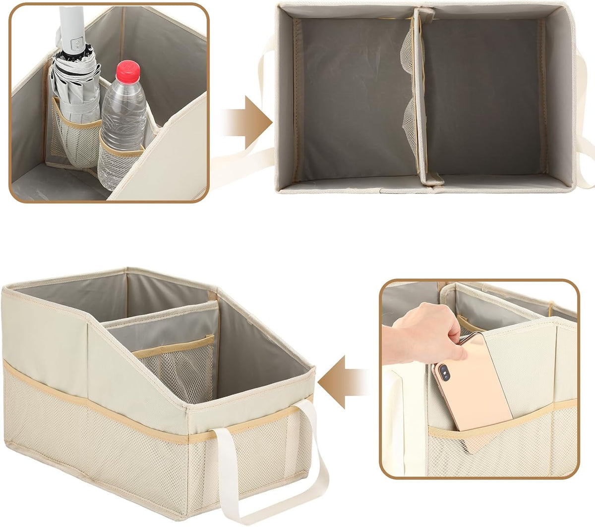 Honeydak Passenger Seat Organizer, Collapsible Car Storage for Console Front/back Seat with Multi-pockets Car Caddy Organizer Suv Truck for Kids Adults Accessories(Beige,2 Compartments)