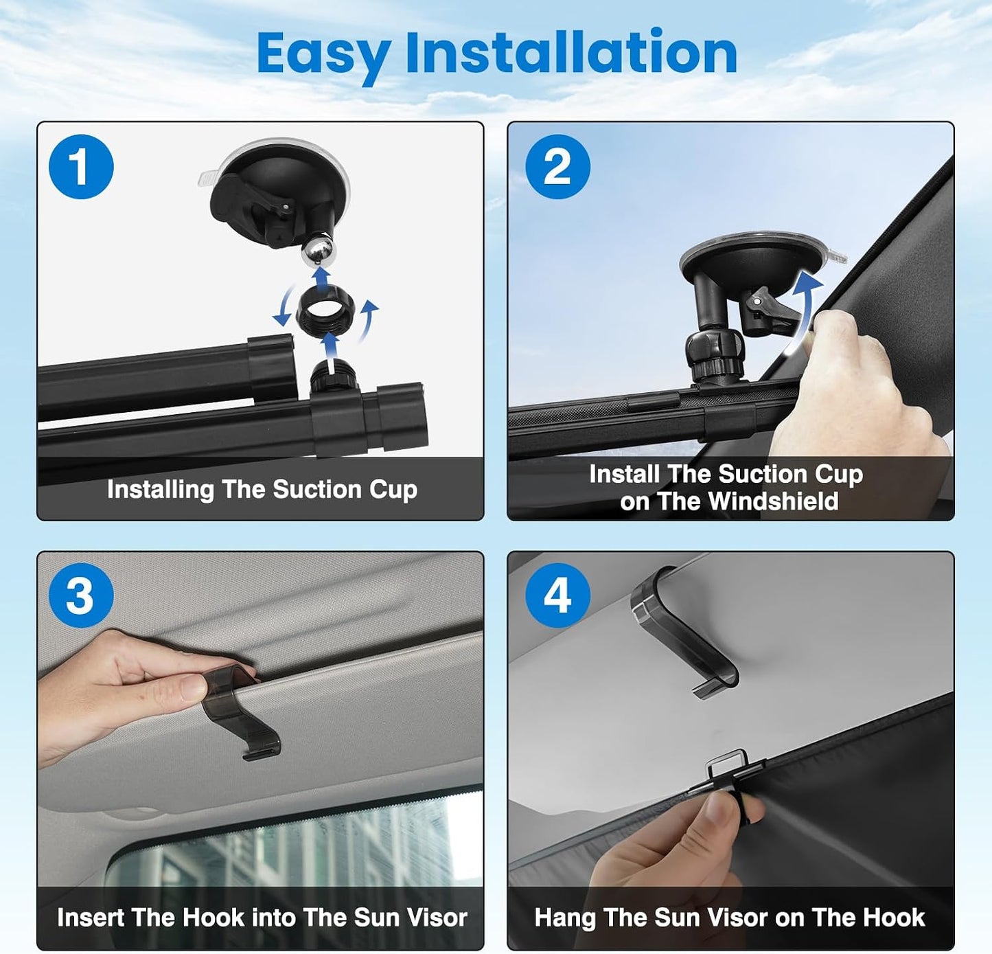 2026 Auto Retractable Sun Shade for Car Windshield - Adjustable Automatic Front Window Sunshade for UV & Heat Protection - Universal Fit for Outdoor Camping & Daily Parking (Not Fit Dashboard Bulge)