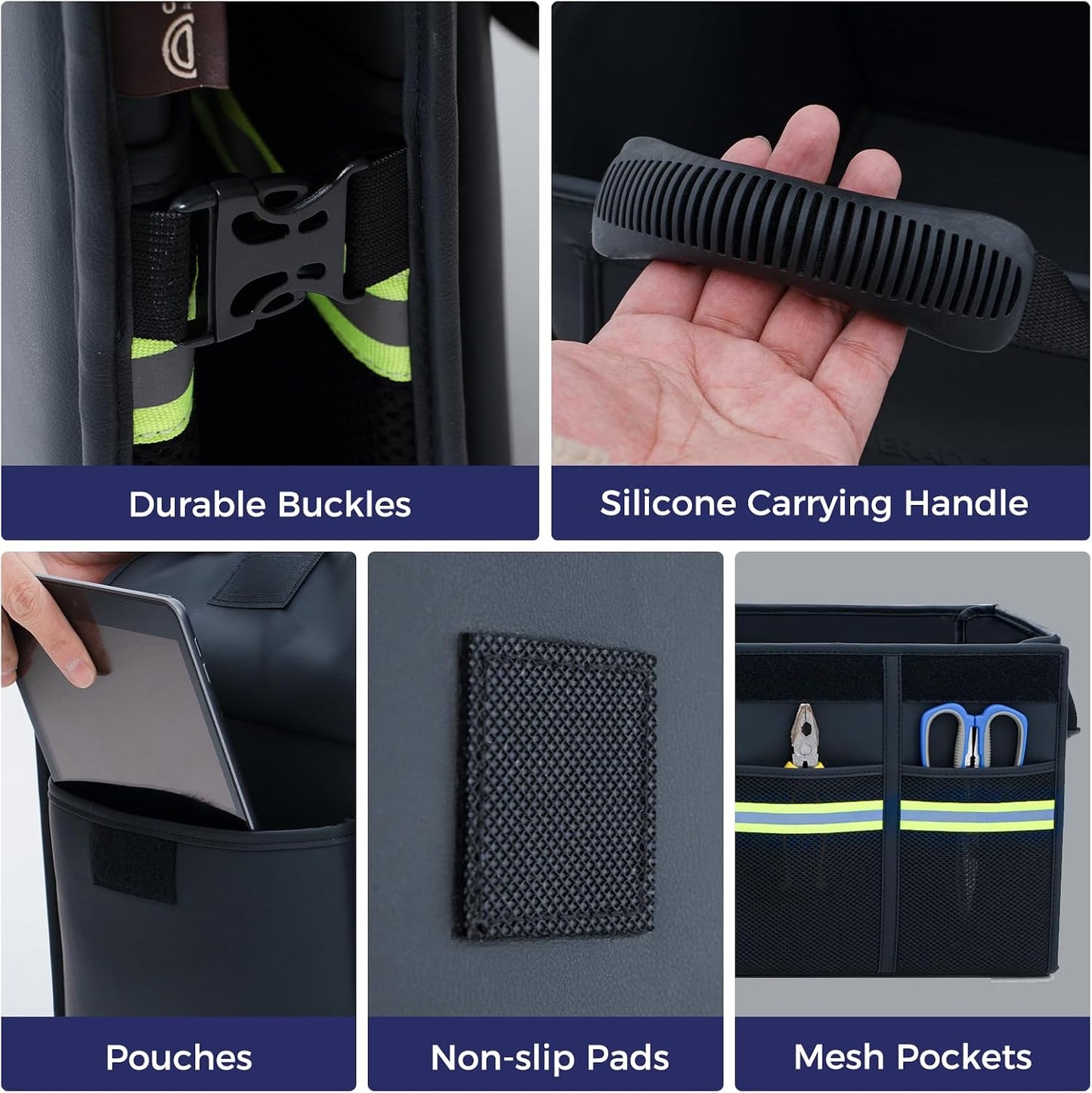 Coverado Trunk Organizer for Car- Nappa Leather Trunk Organizer for SUV with Lid, 30L Multi Collapsible Car Storage Organizer Foldable, Multi Compartments with 2 Straps for SUV/Truck
