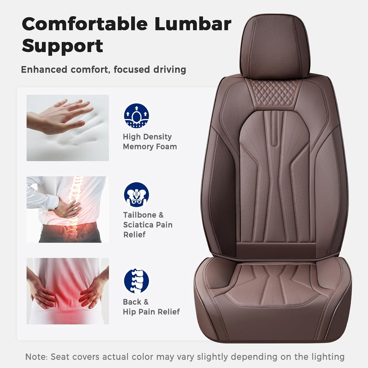 Huidasource Leather Car Seat Covers Full Set 5 Seats, Waterproof Faux Leather Front & Rear Seat Cover with Headrest, Non-Slip Automotive Seat Covers Fit for Most Cars Trucks SUV, Coffee