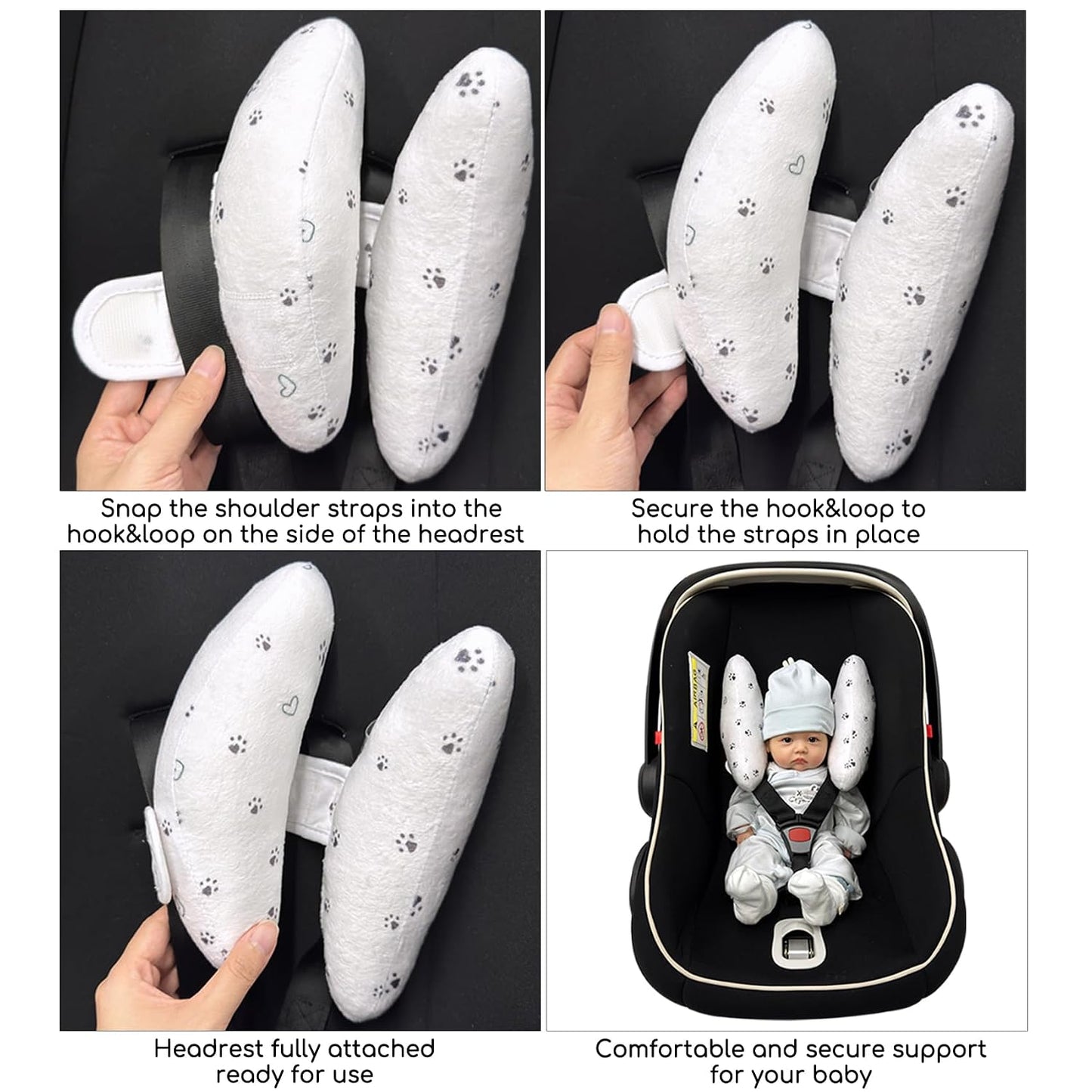 Adjustable Baby Head Neck Support Pillow for Car Seat and Stroller - Soft and Lightweight Cushion for Travel and Daily Use, with Cute Cat Paw Print Pattern Baby Travel