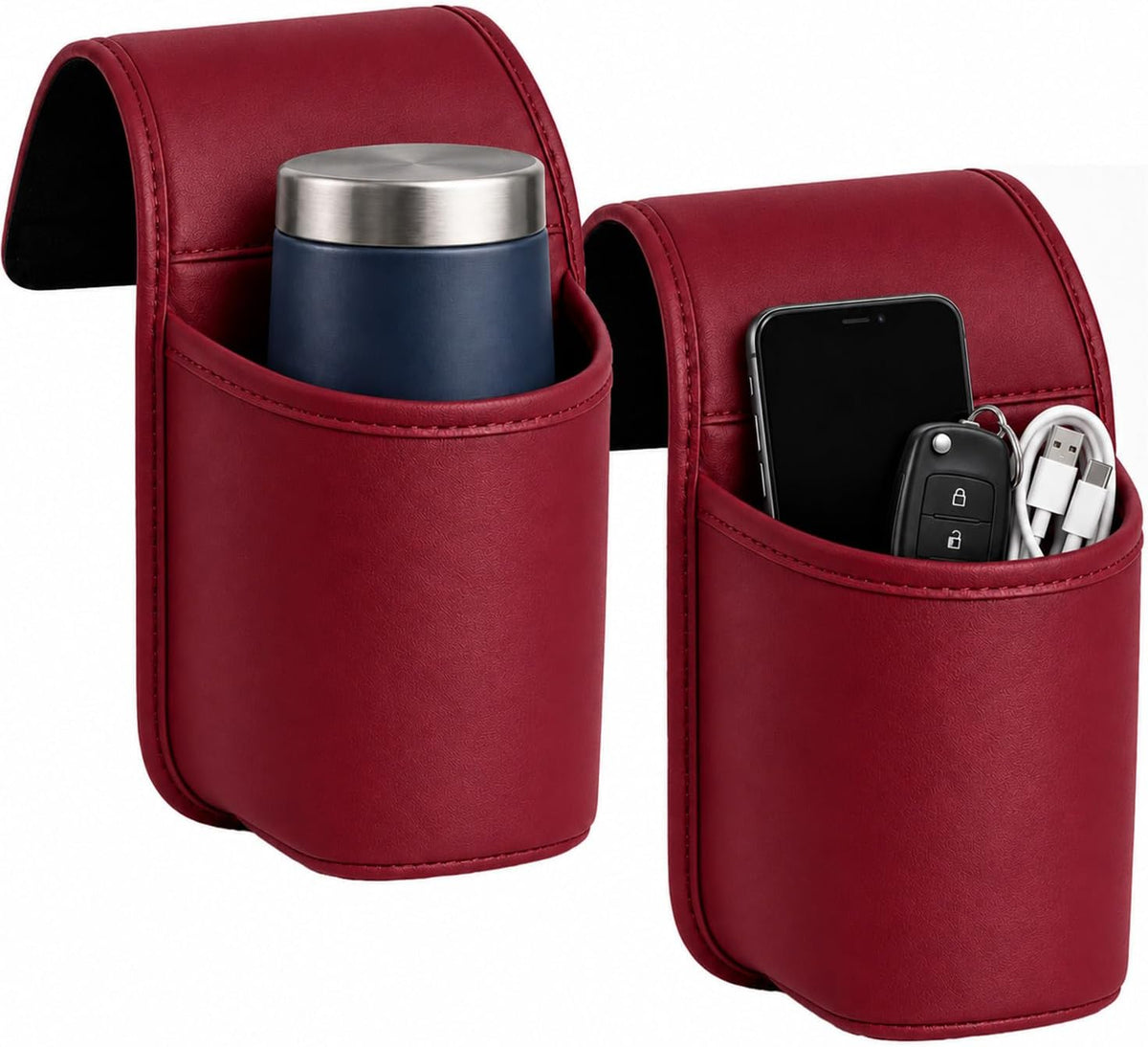 2027 New Leather Car Door Cup Holder for Window，Red：2
