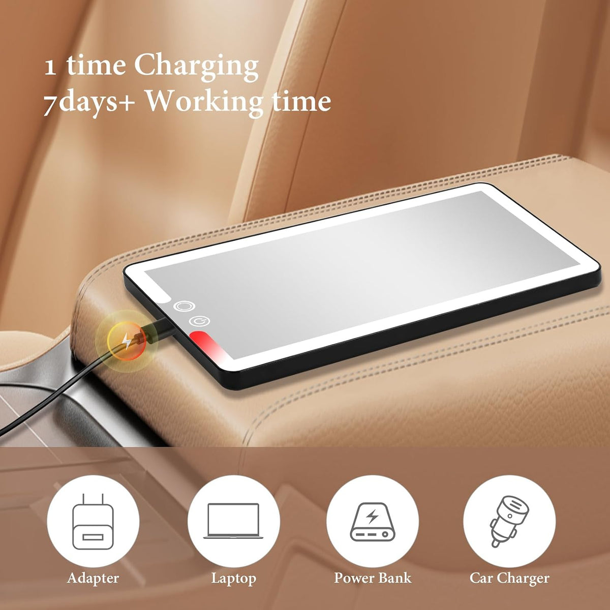 Car Sun Vanity Mirror with Lights, 3-Color Dimmable Light Mirror for Cars