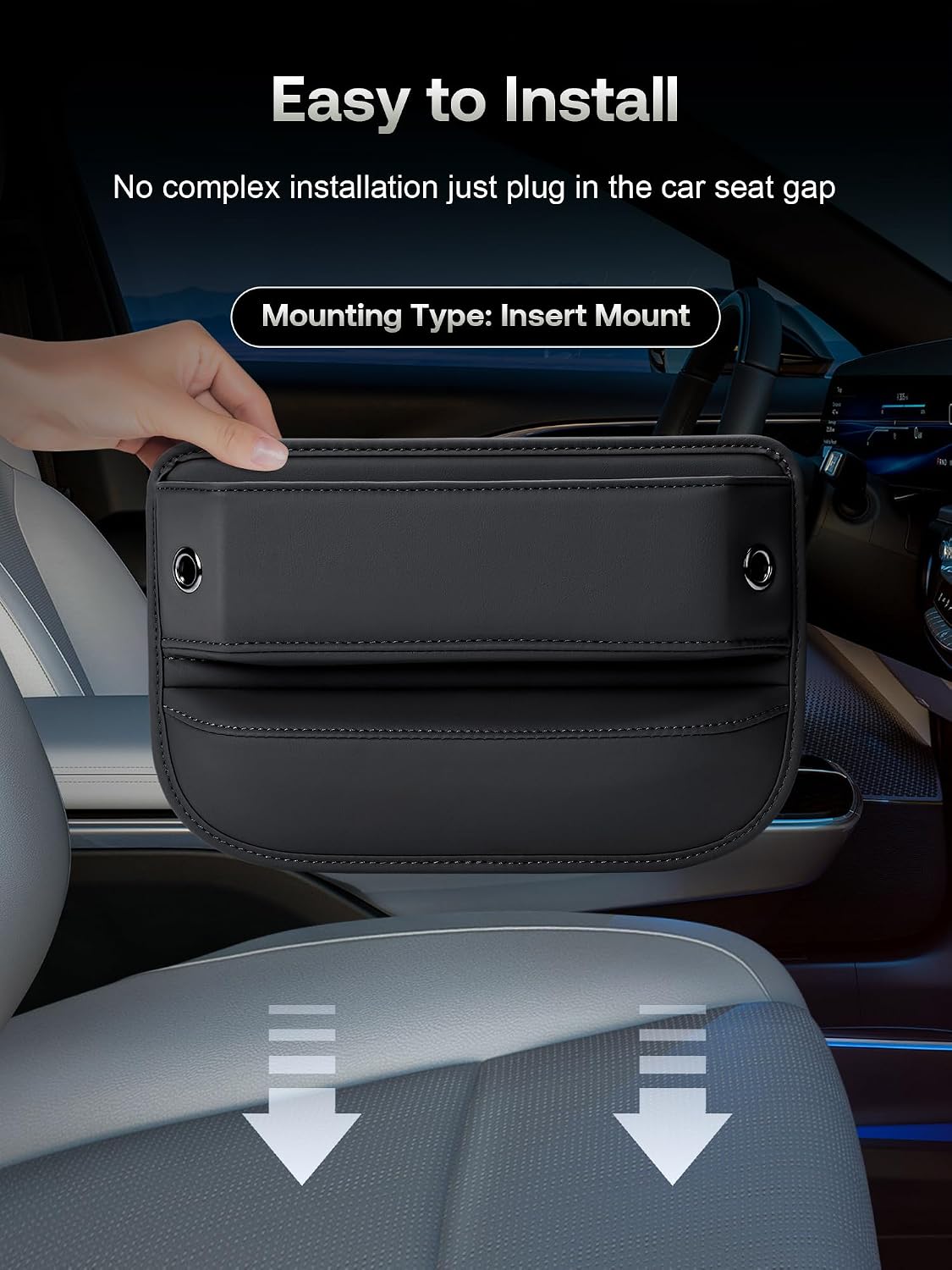 Premium Leather Car Seat Gap Filler Organizer (0.2”-1.2" Gaps), Clever Gifts for Car SUV Truck Owners (Black, 1 Pack)