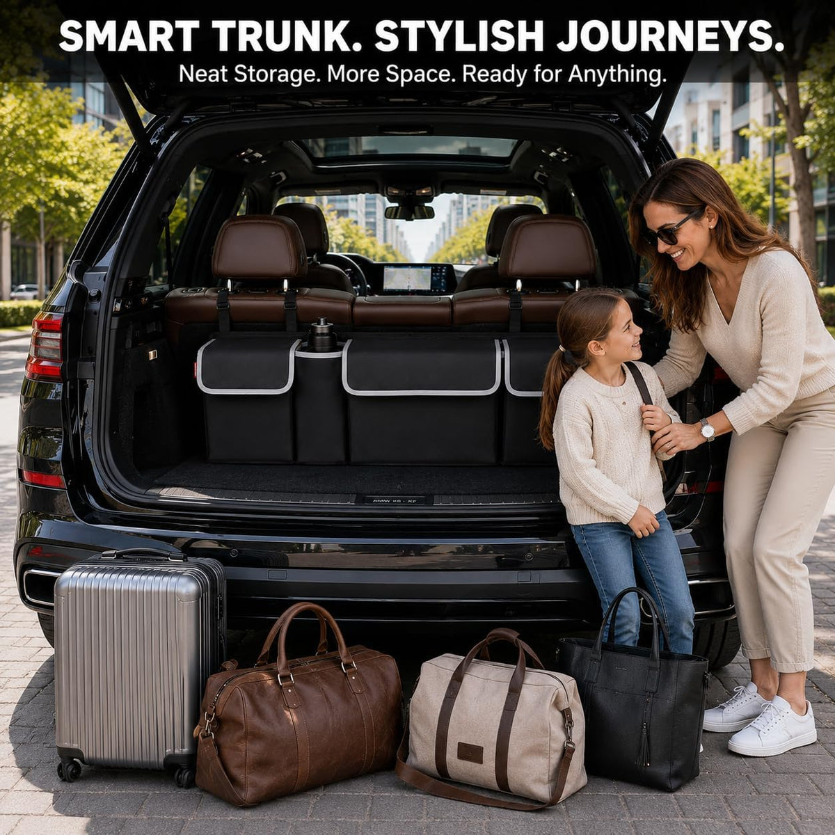 Car Trunk Organizer, Hanging Seat Back Storage Organizer with Large Pockets, Space-saving Backseat Car Organizer