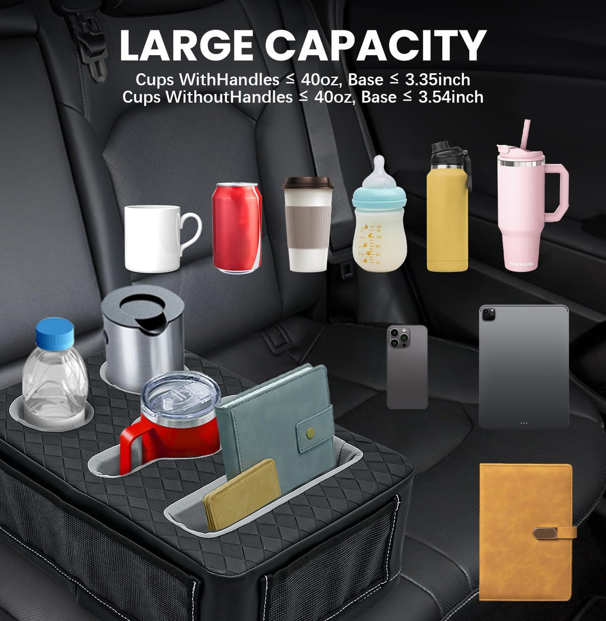 Car Cup Holder, Back Seat Cup Holder for Car, Truck Bed Organizer Boat Couch Bottle Holder Tray Expander Automotive Rear Seat Storage Accessories Pu Leather Fit for Coffee Drink Food