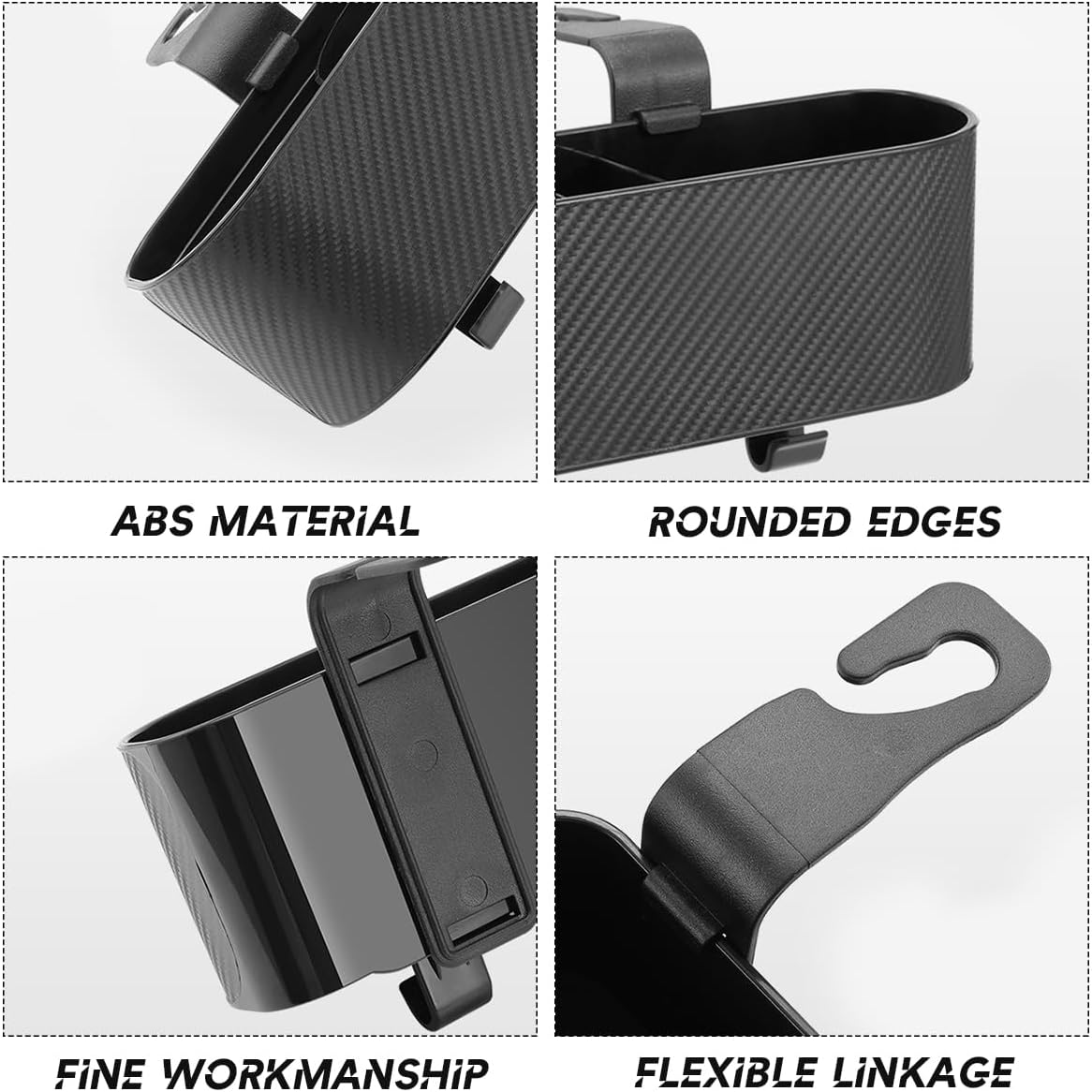 BELOMI Car Headrest Backseat Organizer with Cup Holder, Seat Back Hanging Storage Box with Hooks, Multi-Functional Drink Pocket Food Snack Phone Tray for Kids, Car Travel Accessories (Black)