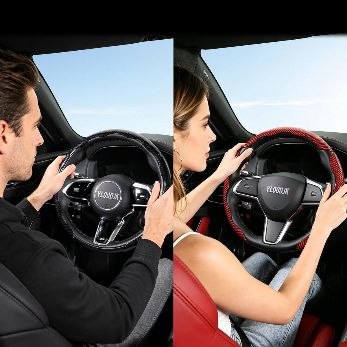 Universal Steering Wheel Cover,Carbon Fiber,3pcs Set(Black)