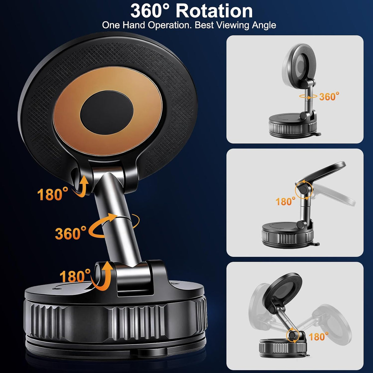 Vacuum Magnetic & Suction Phone Holder, 360° MagSafe Car Mount