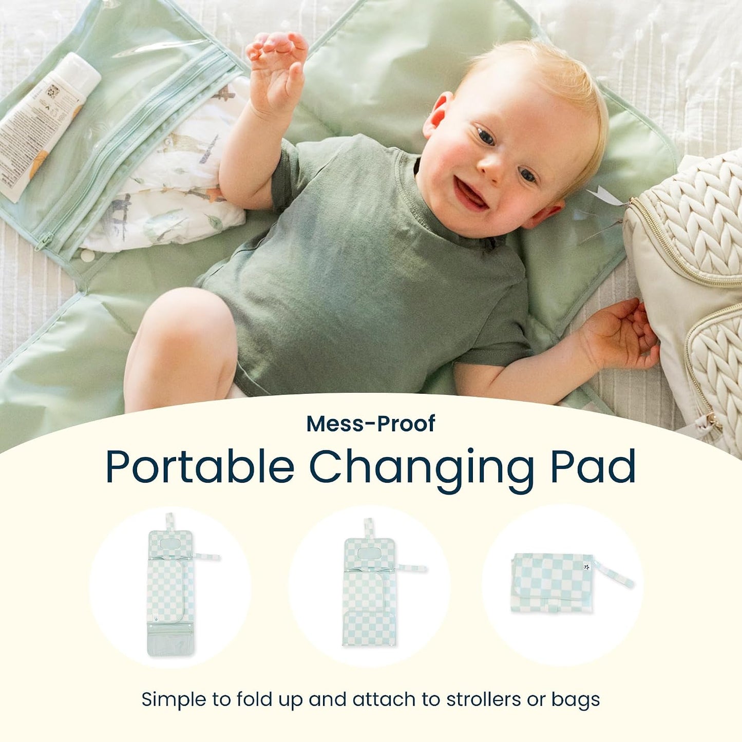 Tiny Twinkle Portable Diaper Changing Pad | Waterproof, Wipeable & Compact Baby Changing Pad for Travel | Smart Wipes Pocket & Organized Storage| Newborn Shower Gift (Vintage Cars)