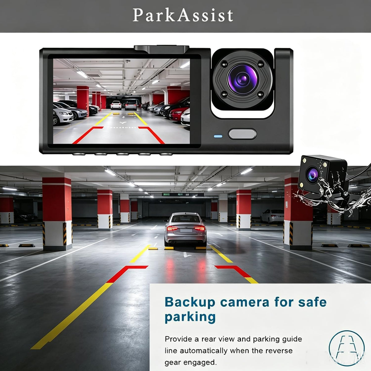 2K Dash Cam Front and Rear Inside Dash Camera for Car Security Video Recorder, Car DVR Dashcam 2'' Screen Loop Recording, HDR, G-Sensor, Night Vison