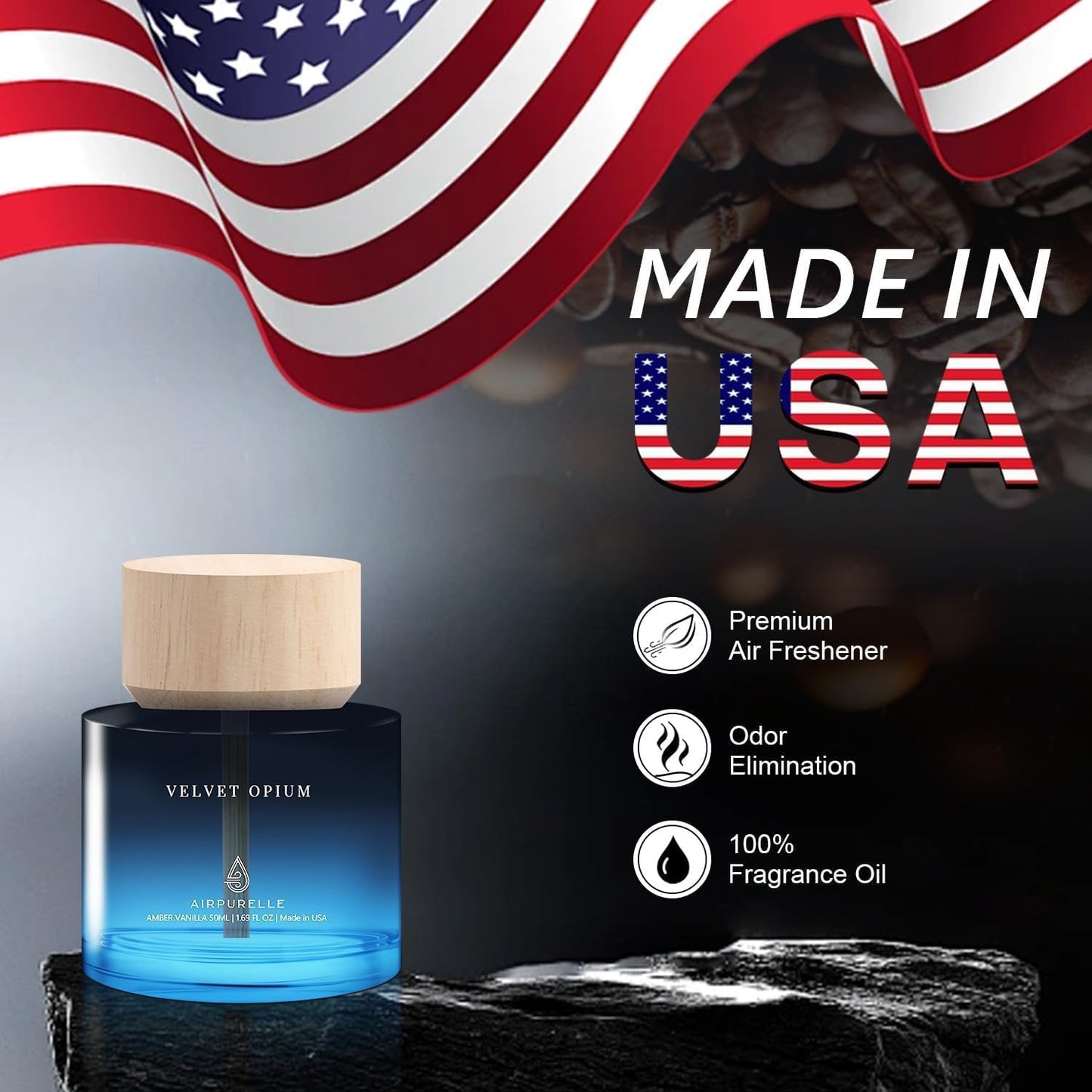 Car Air Freshener 50ML (1.7 FL OZ) Car Air Fresheners Diffuser, Amber Vanilla Fragrance Oil Car Air Freshner, 180+ days Long Lasting Car Perfume, Wooden Cup Design, Made in USA