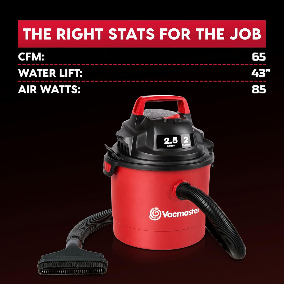 Vacmaster VOM205P 1101 2.5-Gal 2 Peak HP Wall Mount Wet/Dry Vacuum Red