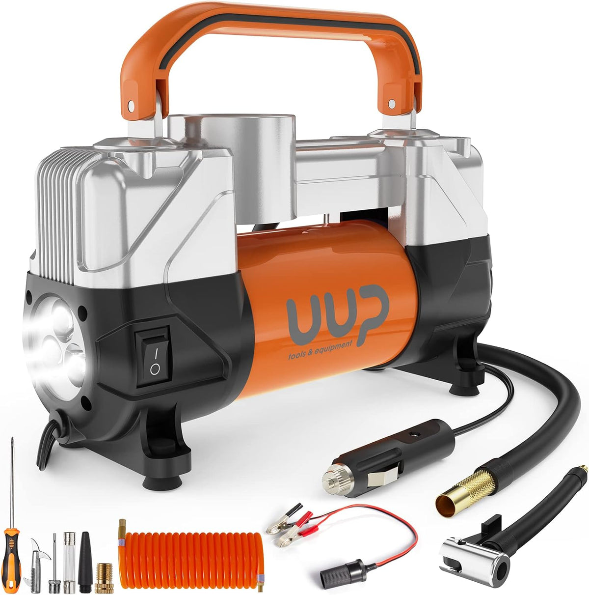 UUP Portable 12V Air Compressor, 150 PSI Tire Inflator with Dual Cylinders
