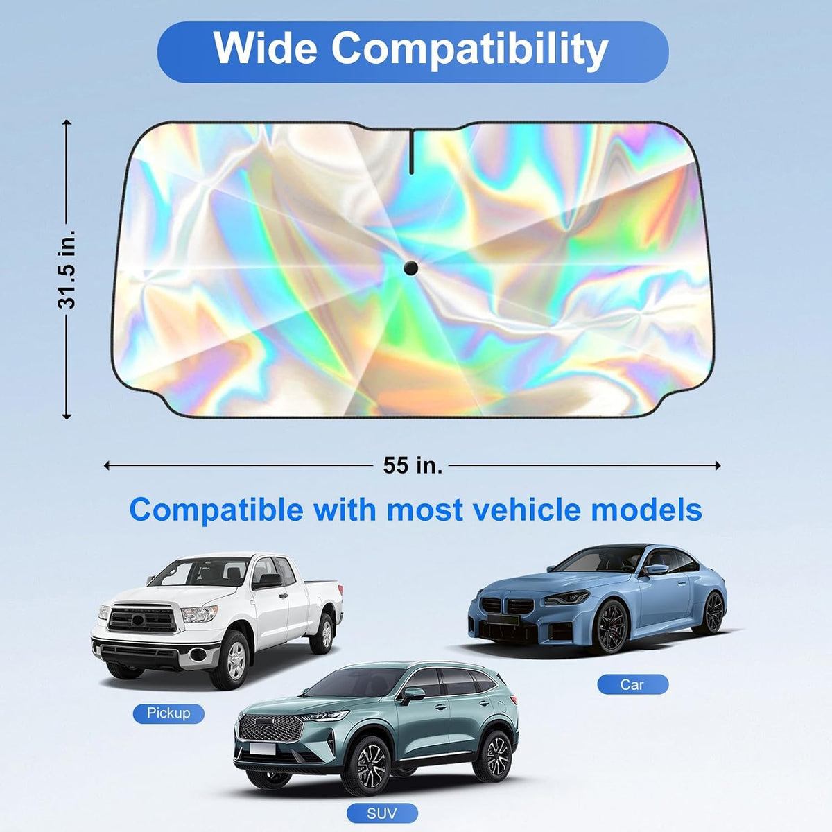 Foldable Car Windshield Sun Shade Umbrella UV Block Medium 55" x 31"