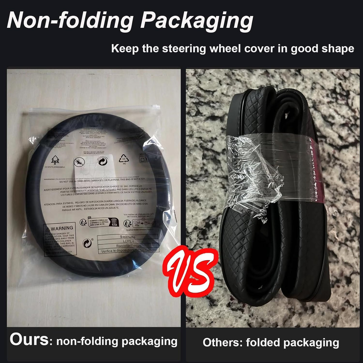 Steering Wheel Cover 14.5"-15", Non-Folding Packaging, Heavy-Duty