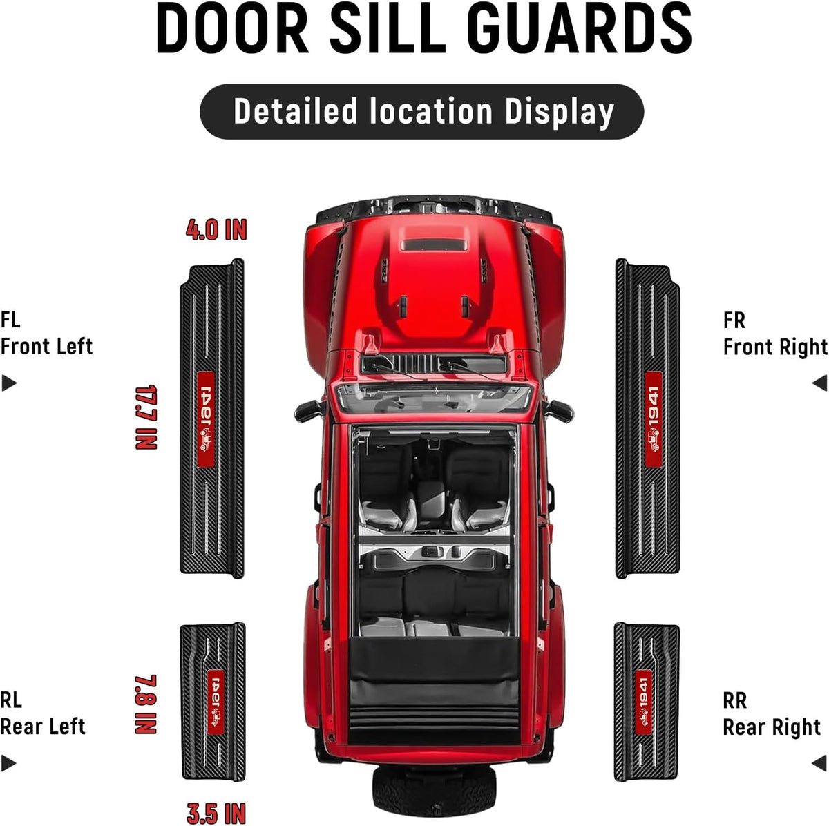 4PCS Door Sill Guards for Jeep 2018-2026 Wrangler JL JLU & 2020-2026 Gladiator JT Accessories Stainless Steel Material Red Trim Door Sill Protector Carbon Fiber Front Rear Door Entry Guard