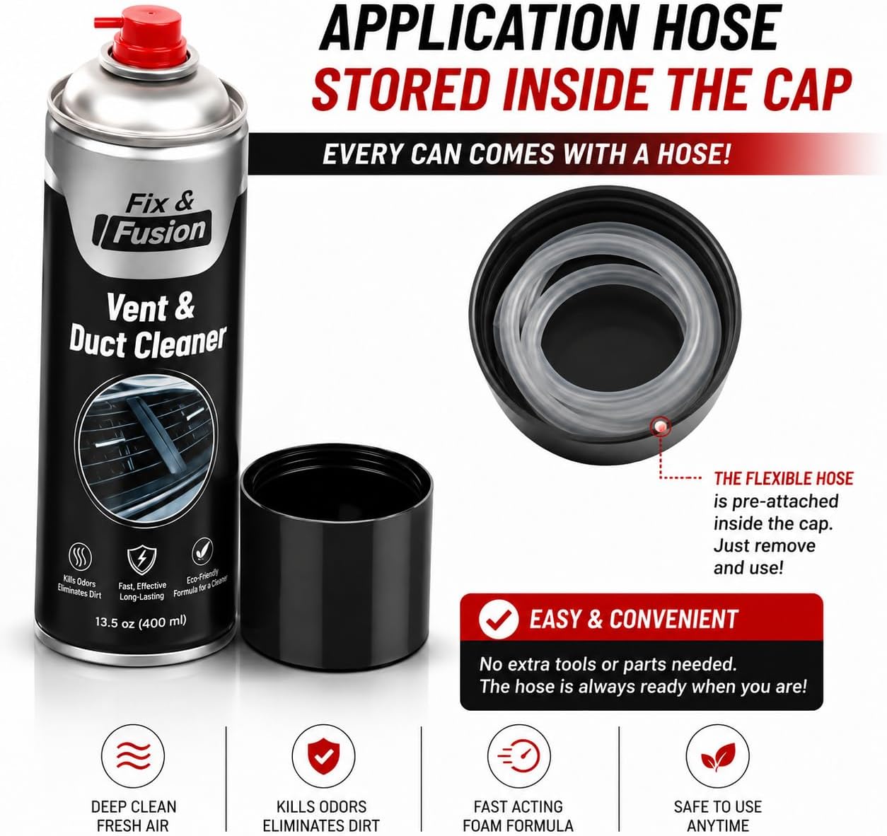 FIX & FUSION A/C Vent and Duct Cleaner | Foaming Spray for Car Air Conditioner | Freshens & Cleans Dust Build-Up | Fast, No-Rinse Formula | Automotive HVAC Refresher & Detailer