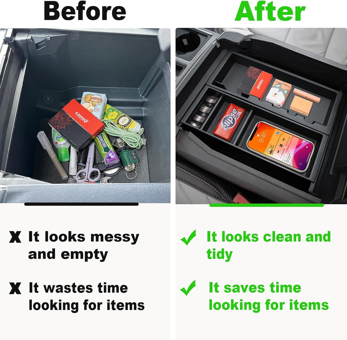 PIMCAR Center Console Organizer for 2024 2025 2026 Ford F150 & F150 Lightning Insert ABS Plastic Armrest Storage Box Interior Accessories(Work Great with The OEM Tray)- Only One Tray