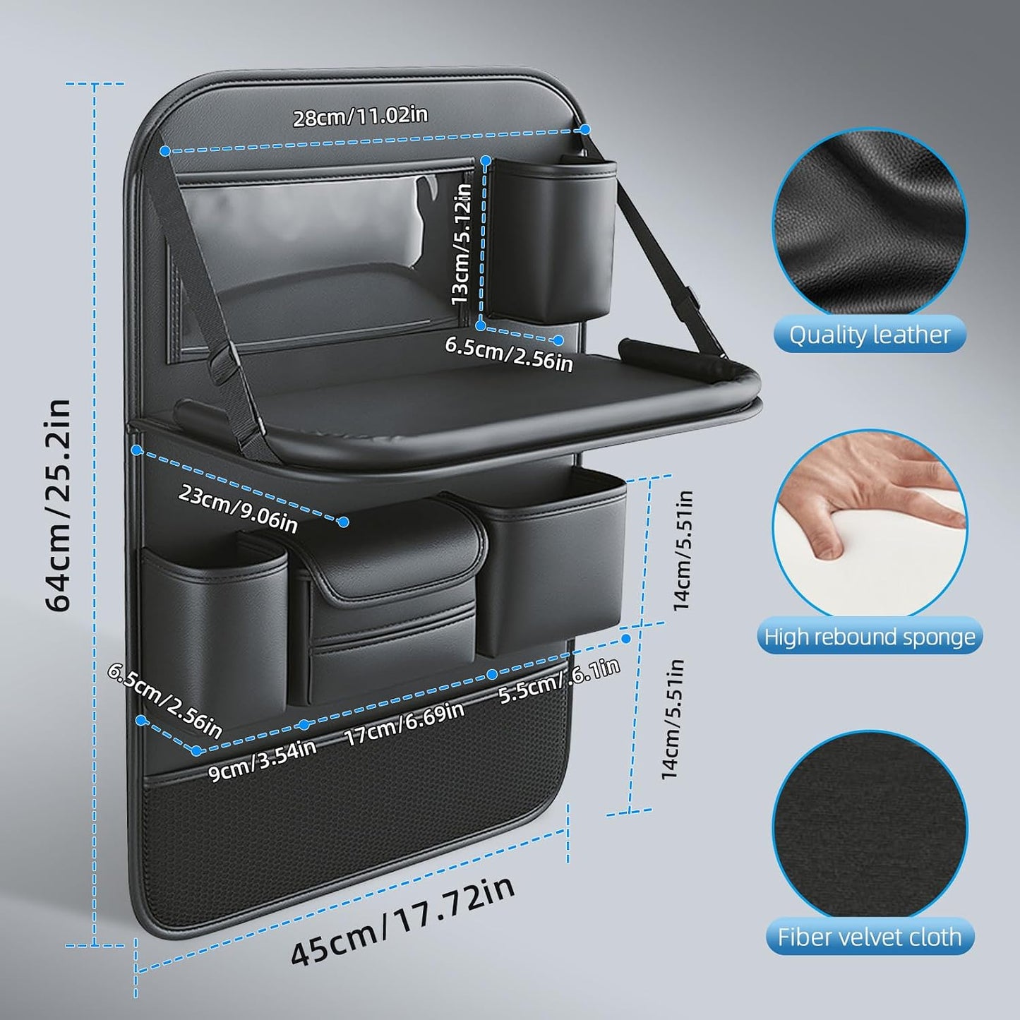 Primst 2 Pack Leather Car Backseat Organizer with Foldable Table Tray, Car Storage Organizer with Tablet Holder, Car Seat Back Protectors Kick Mats Travel Accessories