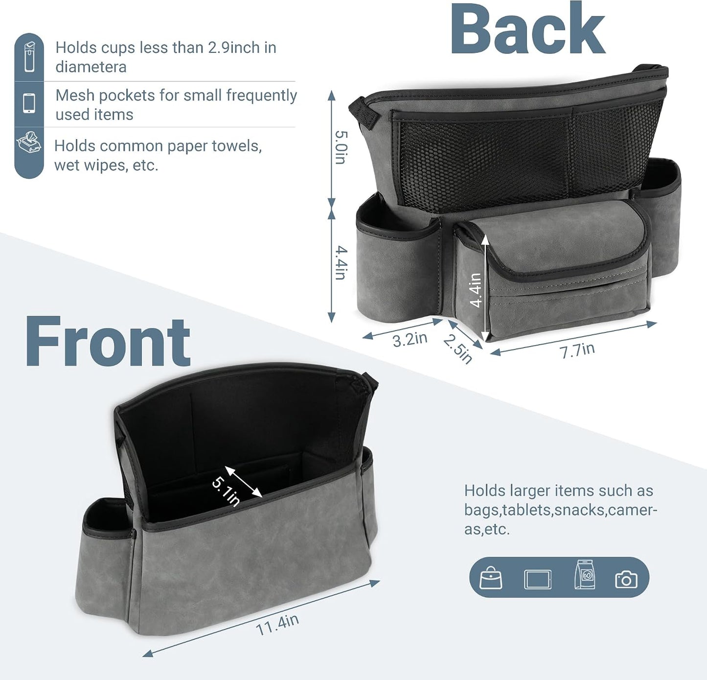 Car Seat Gap Organizer, Premium Faux Suede Leather Seat Gap Filler, Universal Front Seat Console Side Storage Box, Multifunctional Car Organizer for Phone, Wallet, Keys, Tissues and Documents