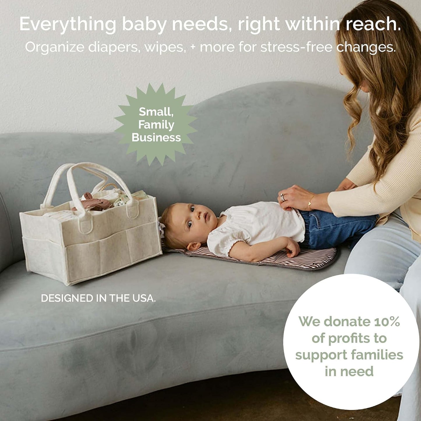 Parker Baby Diaper Caddy - Nursery Storage Bin and Car Organizer for Diapers and Baby Wipes - White, Regular