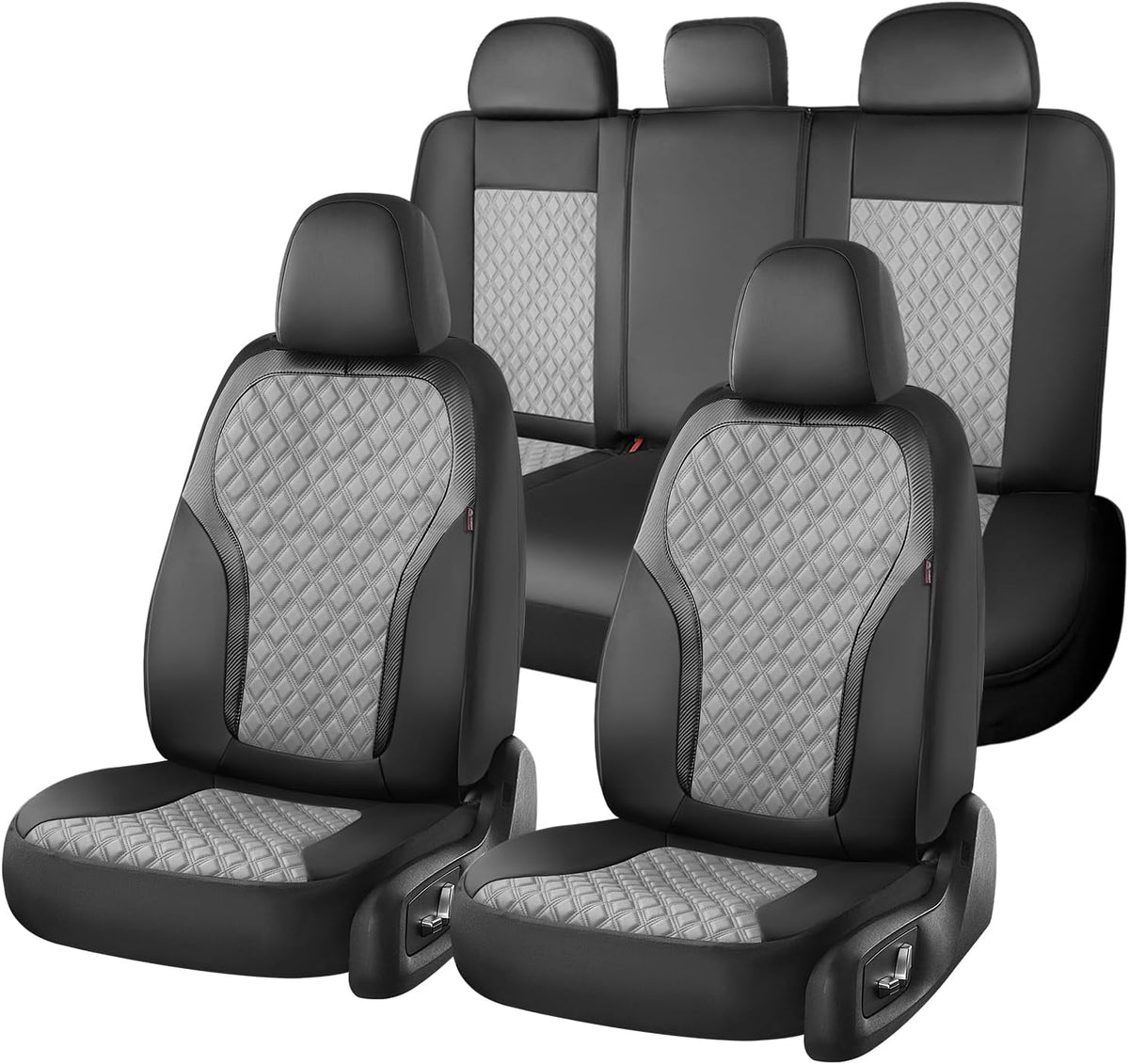 Coverado Front Seat Covers, 2-Pack Luxury Leather Car Seat Cover with Carbon Fiber Weave, Waterproof Car Seat Protectors, Spill-Proof Car Seat Cushion, Beige Seat Covers Universal Fit for Most Cars