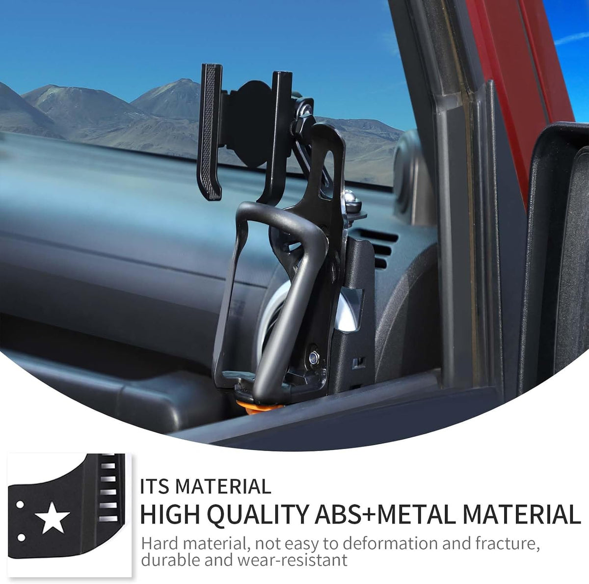 Linskip Door Cup Holder Expander Compatible with Jeep Wrangler JK JKU 2/4Door 2007-2010, 2 in 1 Multi-Function Cell Phone Mount, JK Interior Accessories(Passenger's Side)