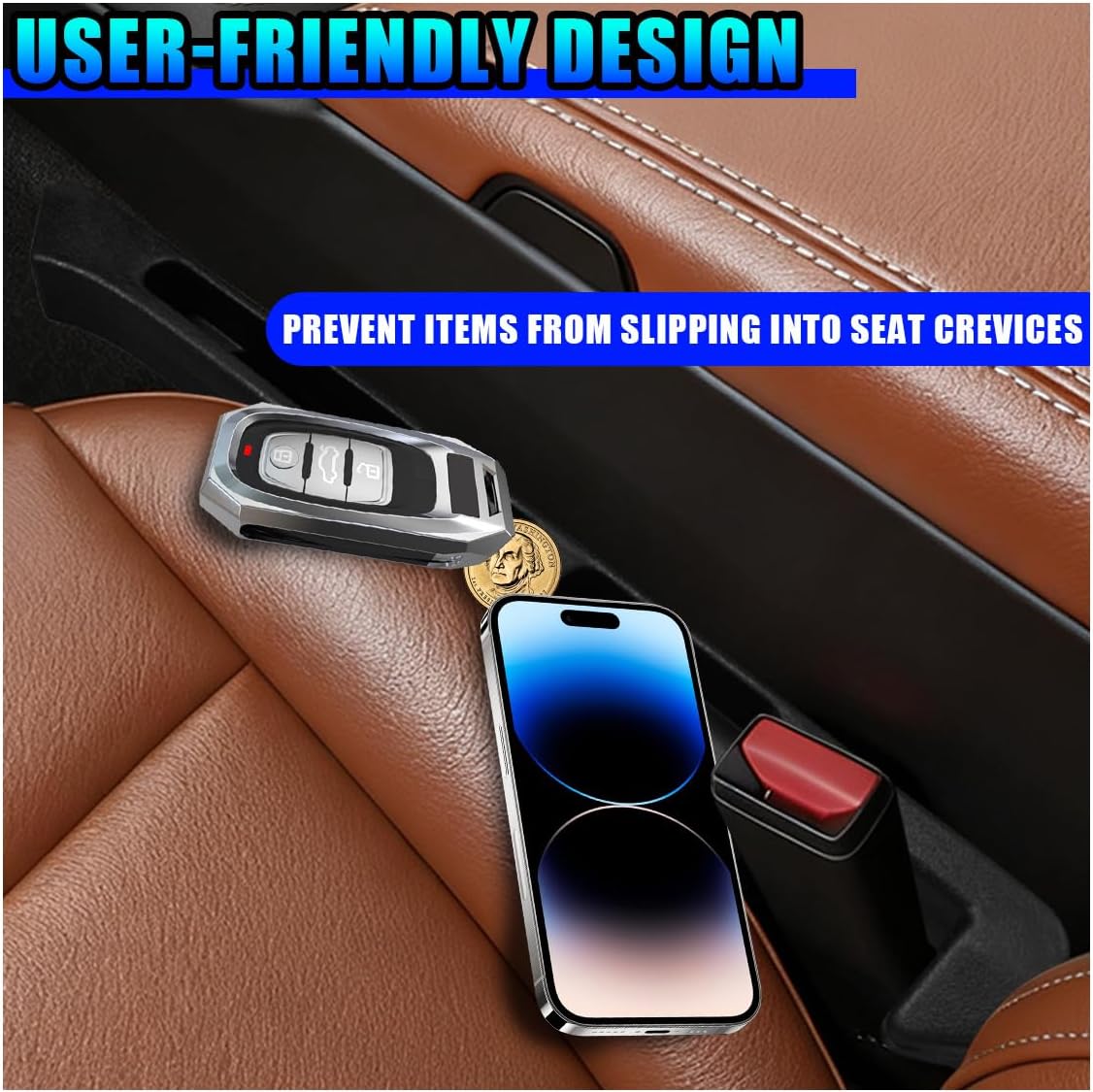 2PCS Car Seat Gap Filler Organizer, Multifunctional Car Gap Stopper Between Seat & Console Prevent Things Drop, Universal Vehicle Interior Phone Holder Accessories for SUVs Trucks (Black)