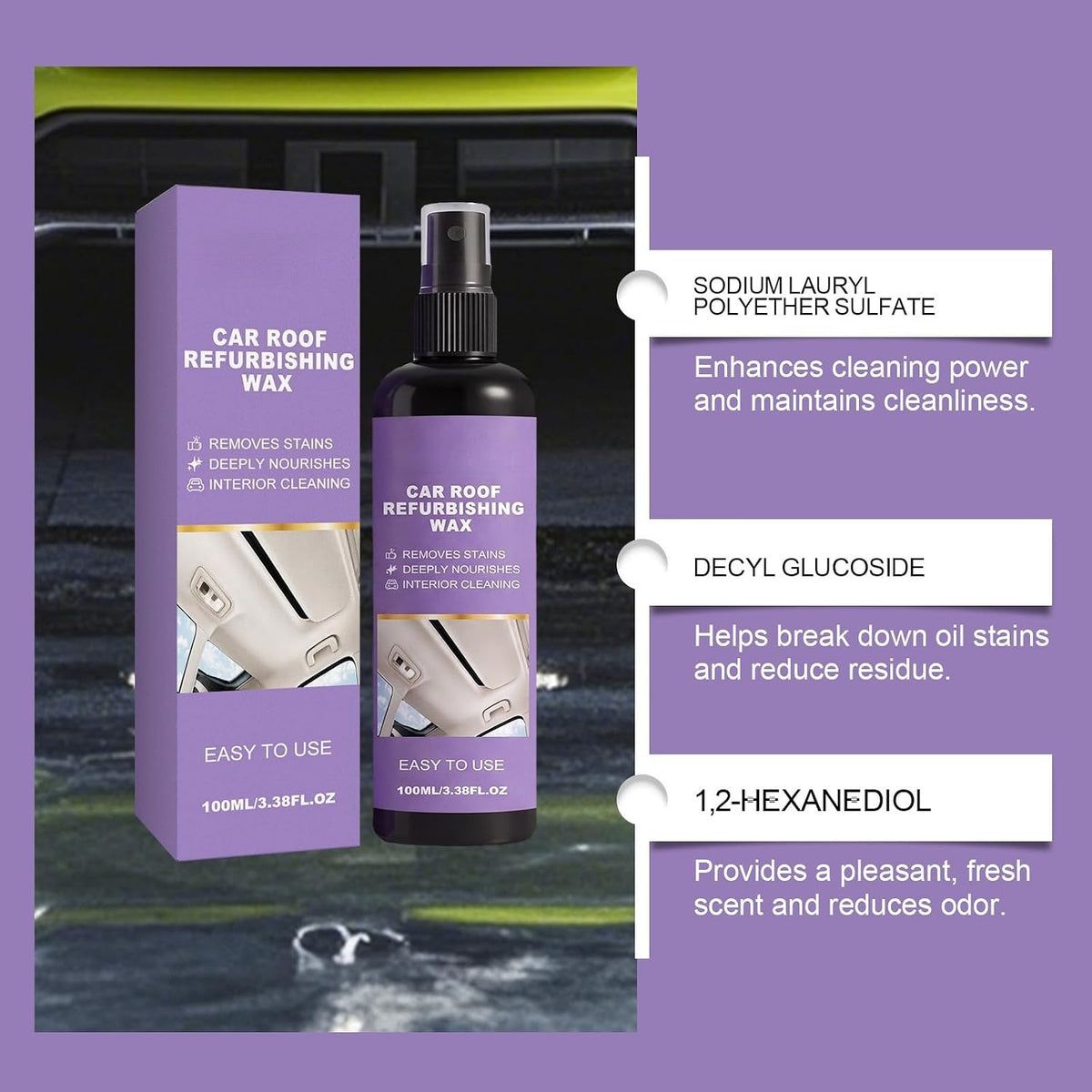 4-in-1 Multi Foam Cleaner,Lemon Scent Multi,All-Purpose Foam Spray for Car Steering Wheel, Cars Seat, Leather and House(100ML)