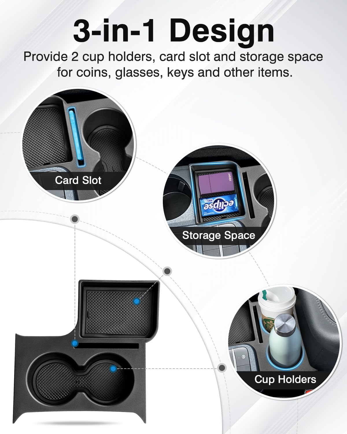 Karltys Maverick Cup Holder Insert Center Console Organizer for 2022 2023 2024 2025 Ford Maverick Accessories, Car Front Seat Armrest Storage Box for Maverick Multi-Functional Drink Cup Holder Tray