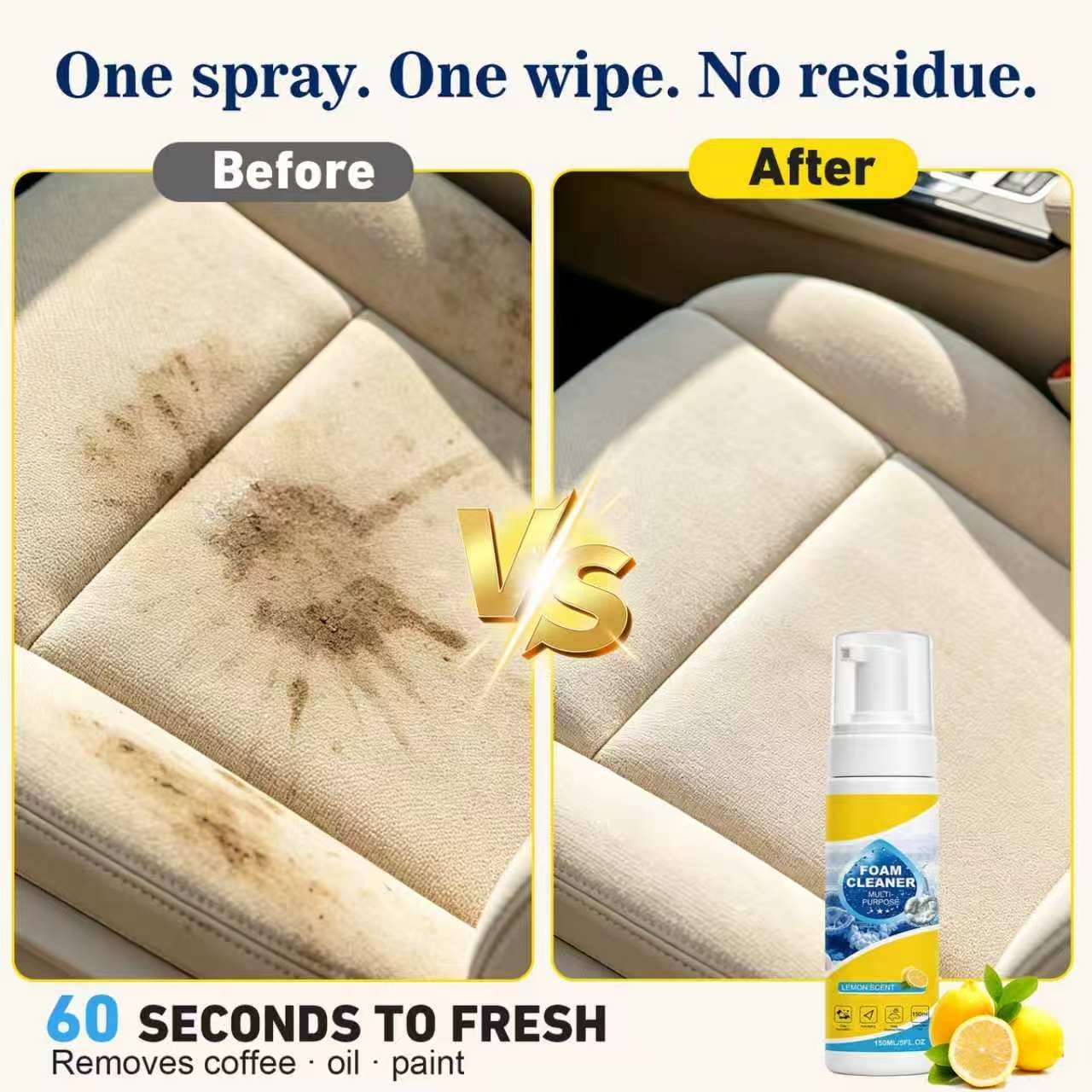 4-in-1 Multi-Enzyme Foam Cleaner, Multi Purpose Foam Cleaner, No Rinse Foam Cleaner for Car Interior, Kitchen Grease, Bathroom Tiles, Fabric Care and Multi Surfaces(2pcs)