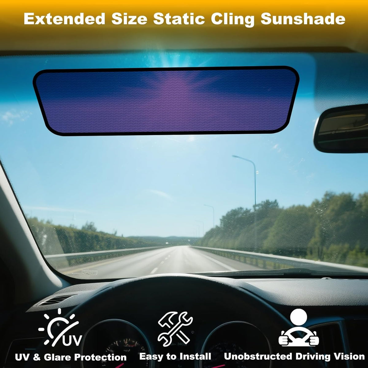XCBYT Static Cling Window Shades, Semi-Transparent Glare Blocker | Reposition as sun moves to block glare. Clean glass perfectly before use. for Windshield & Side Windows (15.75" x 7.09")
