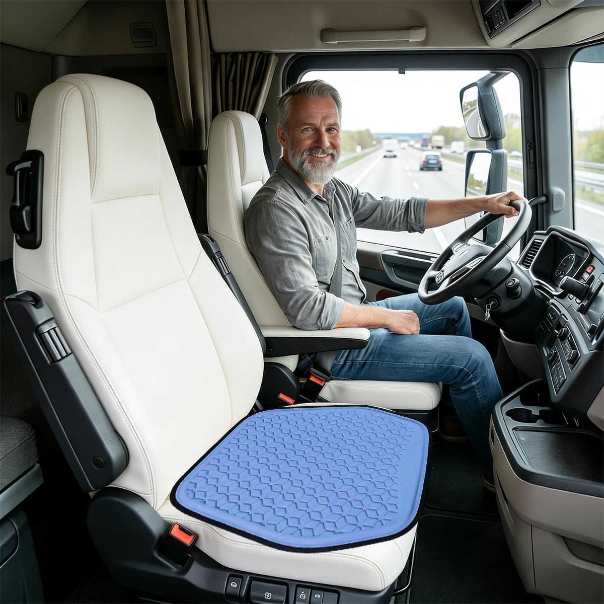 Zpana Gel Car Seat Cushion, Non-Slip & Comfortable Automotive Chair Protector Pad for Driving, Breathable Vehicle Interior Mat Cover Accessories, Universal Fit (Dark Blue)
