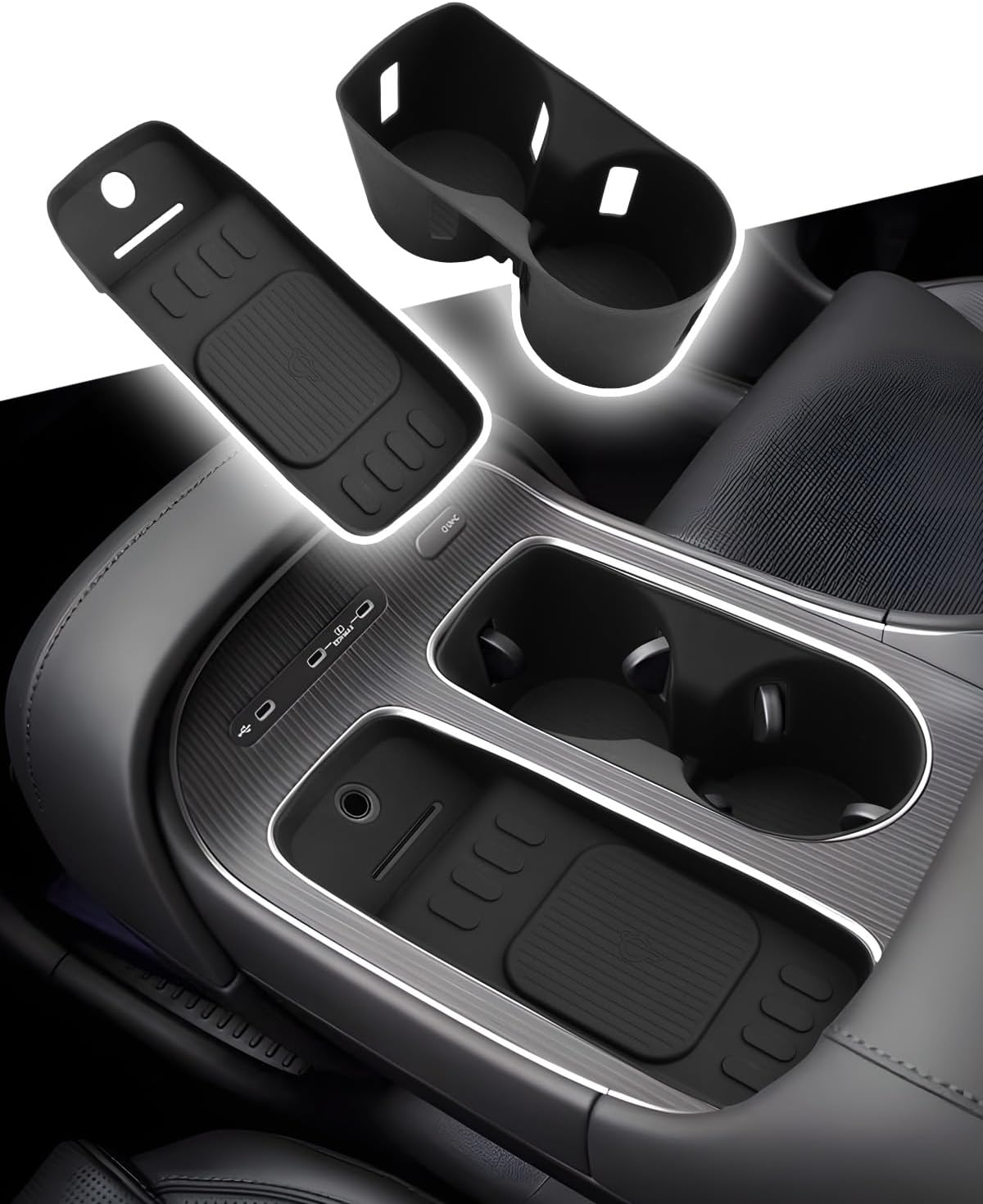CDEFG 2PCS for 2026 2027 Hyundai Palisade Center Console Cup Holder Insert Organizer & Wireless Charing Silicone Mat Accessories (Only fit 7-Seat)