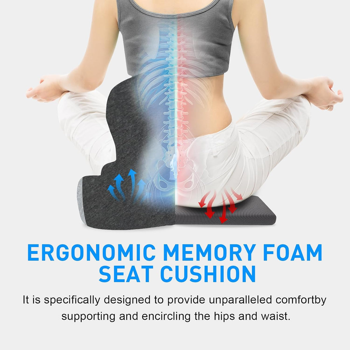 Denchy Memory Foam Car Seat Cushion with Back Support, Truck Driver Cushion