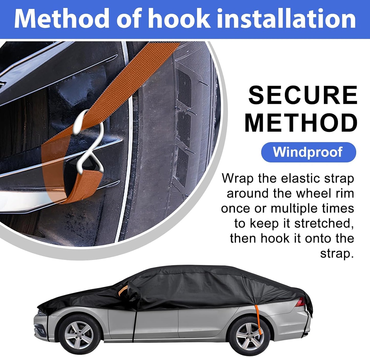 Car Cover Top Only for Sedan/Coupe, Partial Snow Cover with Cotton Liner, Windshield Cover Waterproof All Weather for Snow, Sun,Rain,Dust,Fit Sedan M