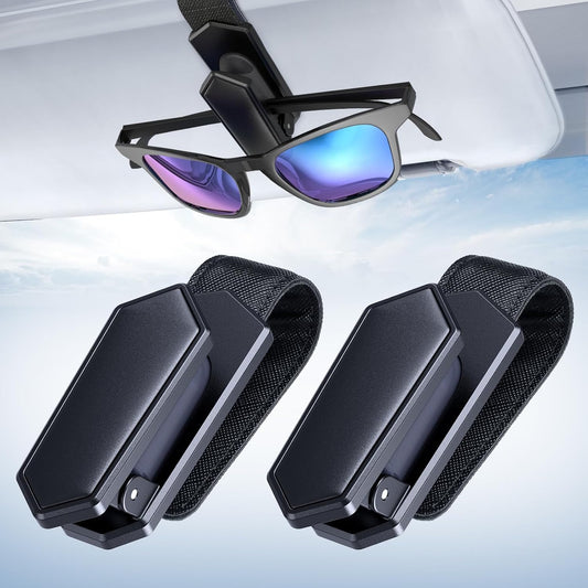 Veharvim Sunglass Holder for Car (One-Handed-Operation, Gentle & Secure Hold, Silicone Padded, Universal Fit, Metal Clip) Visor Sunglass Holder Clip,Visor Sunglass for Car (Black, 2 Pack)
