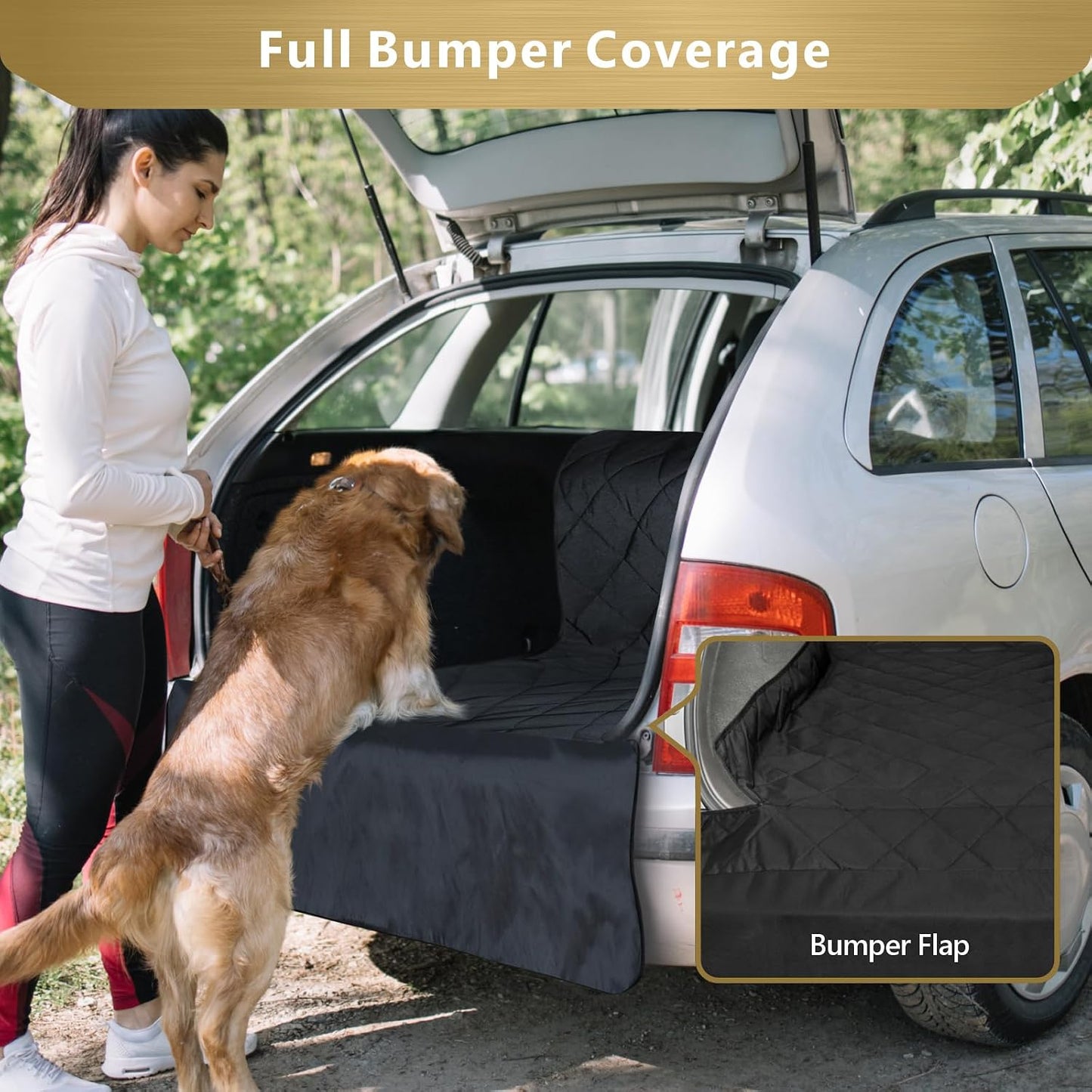 F-color SUV Cargo Liner for Dogs - 55 x 91 Inches Rear Cargo Cover, Black | Water Resistant, Bumper Flap, Non-Slip, Car Trunk Dog Car Seat Cover Prevents Scratches Pet Hair Mud Dirt for Mid-Size SUVs