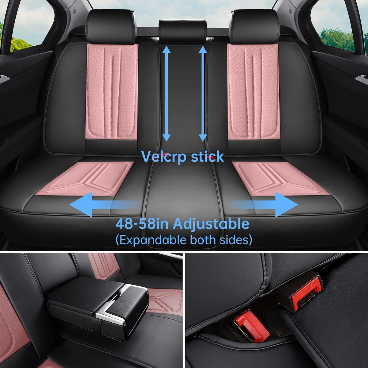 Car Seat Covers Full Set Pink and Black, Leather seat covers, Universal Fit