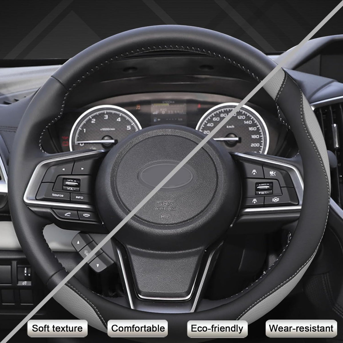 West Llama Customized Auto Car Steering Wheel Cover for Subaru Forester,Outback,Crosstrek,Impreza,Legacy,14.5-15 inch (Black+Gray-Standard Size)
