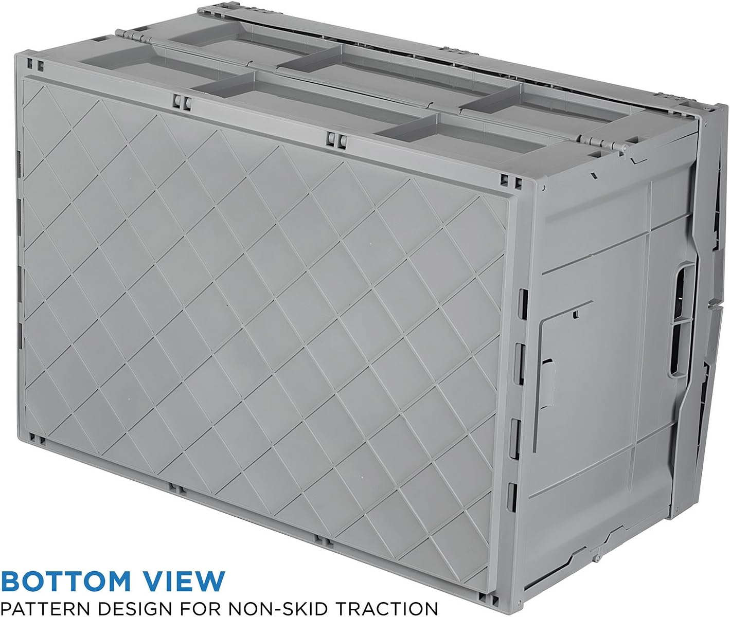 Mount-It! Collapsible Plastic Storage Crate, Folding and Stackable Utility Distribution Container with Attached Lid, 65L Liter Capacity, Pack of 1