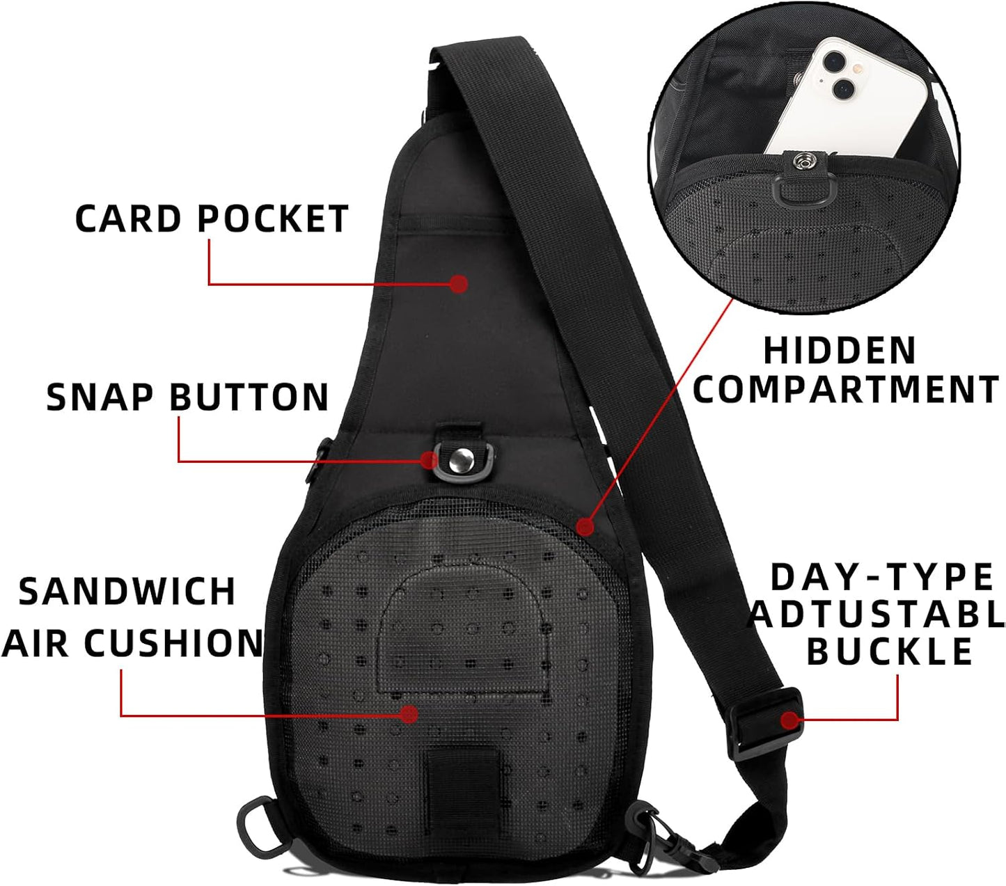 J.SH Tactical Sling Bag, Military MOLLE System Crossbody Bag, Waterproof Durable High-Density Nylon Material, 4-in-1 Carry Design, for Hiking, Cycling, Travel, Commuting, Outdoor and EDC - Black