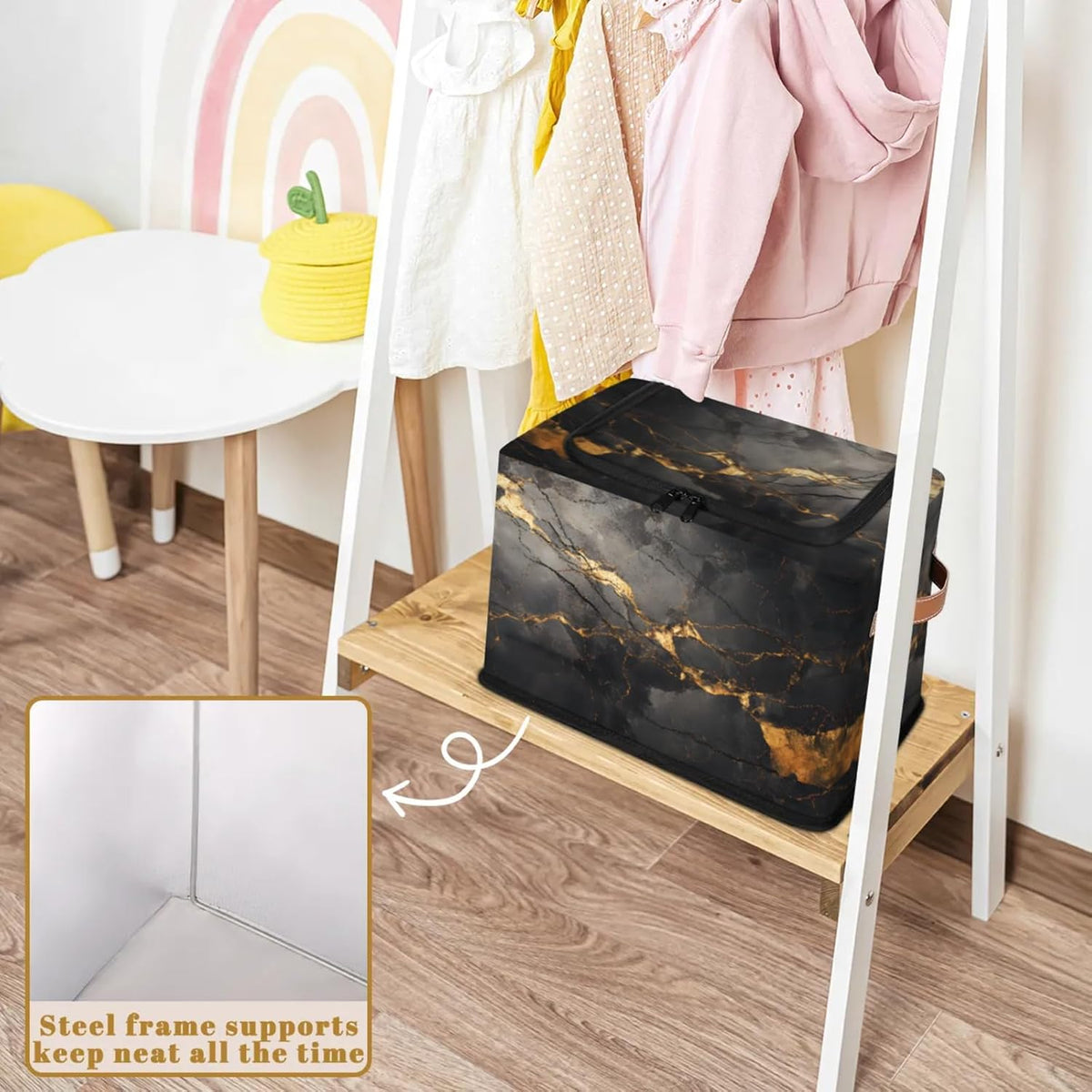 Black Gold Marble Storage Bins With Zipper Lid, Collapsible Trunk Organizer, Car Organizers and Storage Bins with Lids, Decorative Storage Boxes with Handle, Home Storage Baskets For Organizing